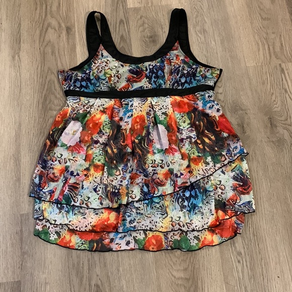 Swimsuit one piece tiered Scoop Neck Swimdress colorful print Size XXL - Picture 6 of 16